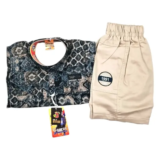 [IX2403597] Gaurav Boys Printed Shirt TOP 1991 With Shorts  
