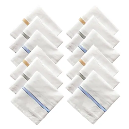 [IX2403698] 1500 Leo Hankies White Kerchief Towel Color Border 46x46cm