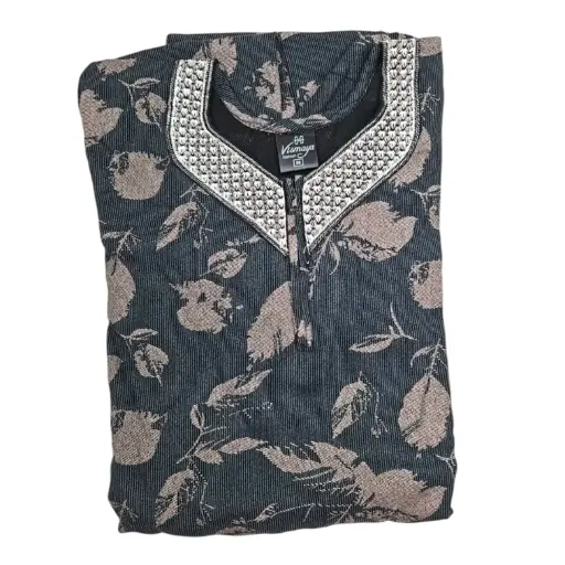 [IX2404639] Vismaya Embroidery Neck Printed Alphine Maxi 56