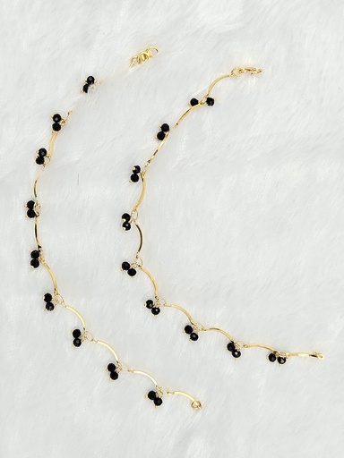 [IX2404851] Golden Imitation Curved Paadasaram With Small Black Beads