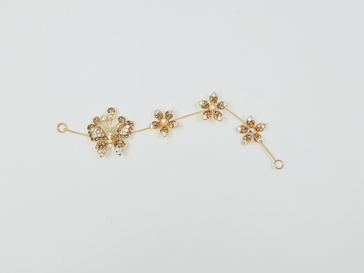 [IX2405749] Golden Crystal Flower With Butterfly Hair Broach Tiara 