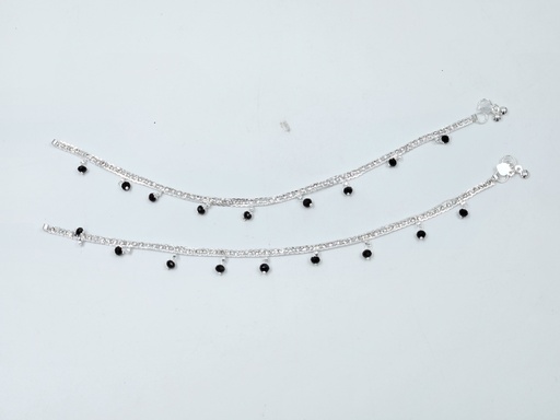 [IX2406213] Silver Stone Paadasaram With Small Beads 9"