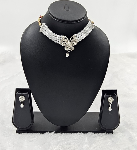 [IX2406498] Rajkot White Stone Chocker With Silver Stone Locket 