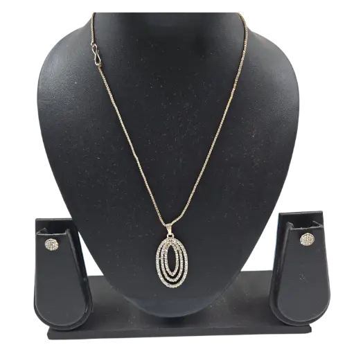 [IX2406500] Layered Oval Stone Necklace With Earring 