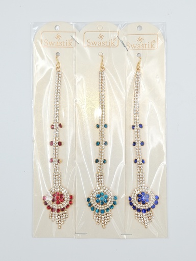 [IX2406580] Swastik Golden Stone Hanging Chutty With Colored Side Stones