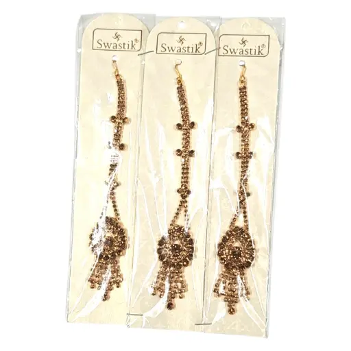 [IX2406582] Swastik Golden Stone Double Hanging Chutty With Side Stones