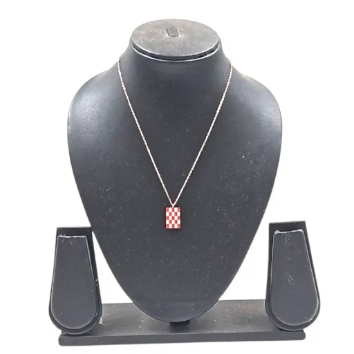 [IX2500219] SS Rose Gold Chain With White Chess Locket