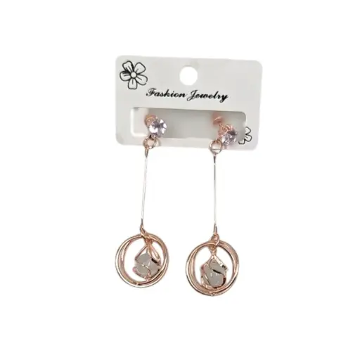 [IX2500271] Hanging White Stone In Ring Ball Earring 