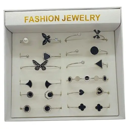 [IX2500419] Silver Bangle With Black Stones & Unattached Ends 