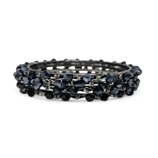 [IX2500475] Mat Silver Bangles With Grey Stone 