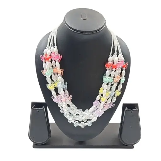[IX2500895] Colored Butterfly Beads White Muthu Mala