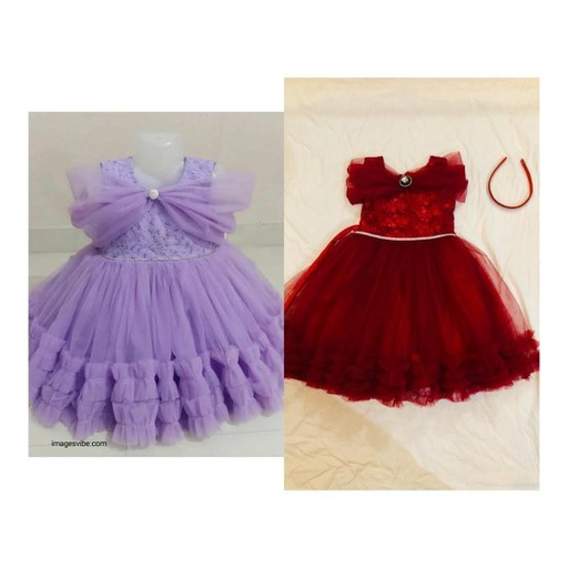 [IX2404376] Fabric Net Frock With Front Bow