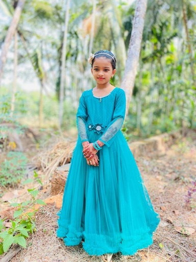 [IX000555] Full Length Full Sleeve Light Blue Frock