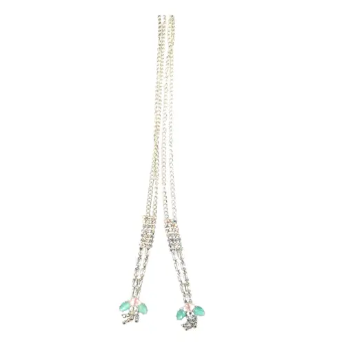 [IX2501545] White Stone Long Chain With Pastel Green & Pink Locket