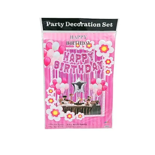 [IX2501700] Birthday Decoration Combo Set Of Foil Balloons, Fringe Curtains, Foil Star, Double Color Balloons 