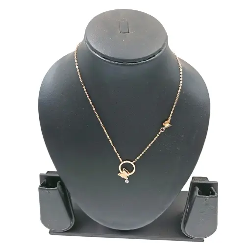 [IX2502006] SS Rose Gold Chain With Butterfly In Round