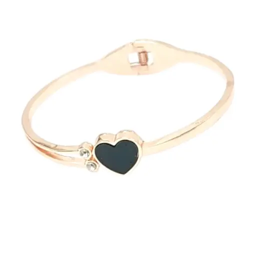 [IX2502014] Rose Gold Alloy Kids Bangle With Black Stones   & White Small Stones