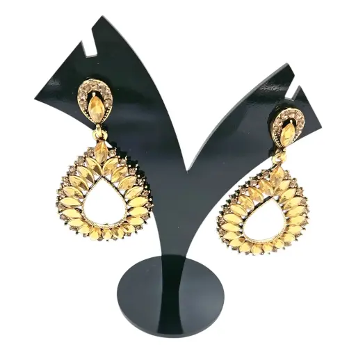 [IX2502207] Golden Long Stone Oval Earring