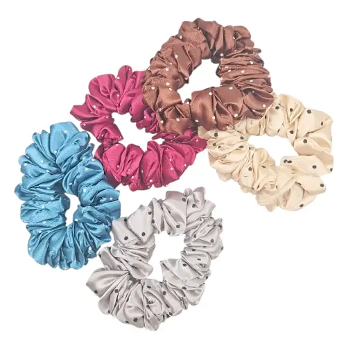[IX2502390] Colored Dotted Satin Scrunches 10cm