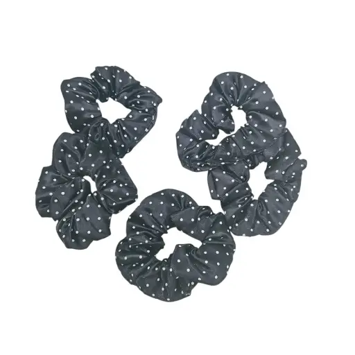 [IX2502399] Black Dotted Satin Scrunches Medium 