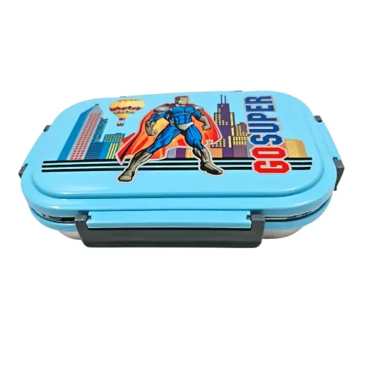 [IX2502562] Noble Signature Stainless Steel Printed Top Lunch Box And  Snack Box With Transparent Clip Lid