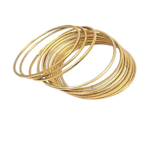 [IX2502596] Golden Metal Bangle With Lines Set Of 12