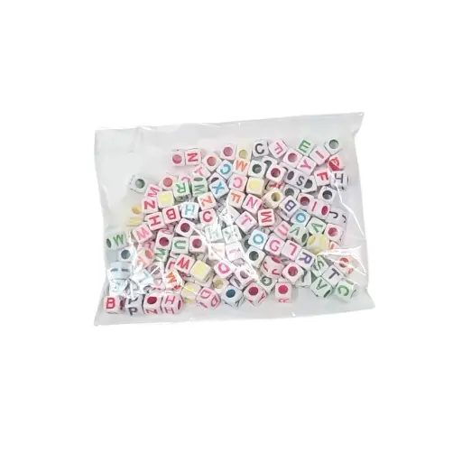 [IX2502616] White Square Beads With Alphabet Letters 25g