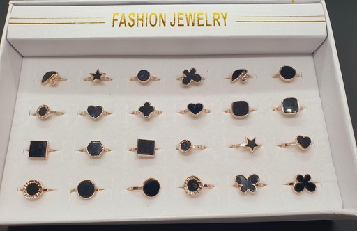 [IX001195] Rose Gold Imitation Rings With Black Stones 