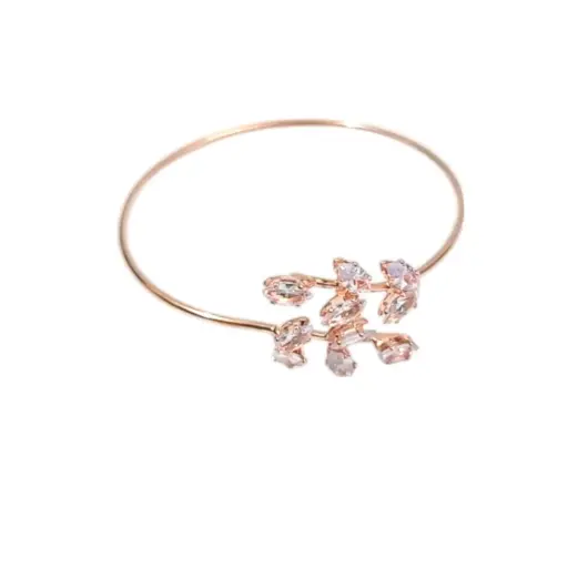[IX2503746] Kids Rose Gold Unattached Ends Bangle With Oval Shaped White Stones   