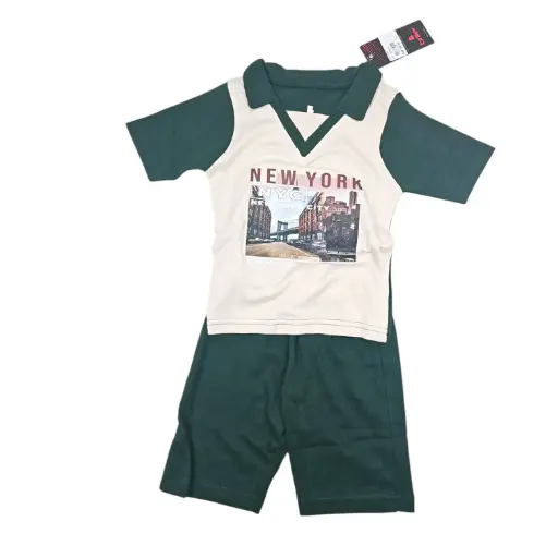 [IX2504004] Briller NYC Double Color Shorts & Shirt Set Large