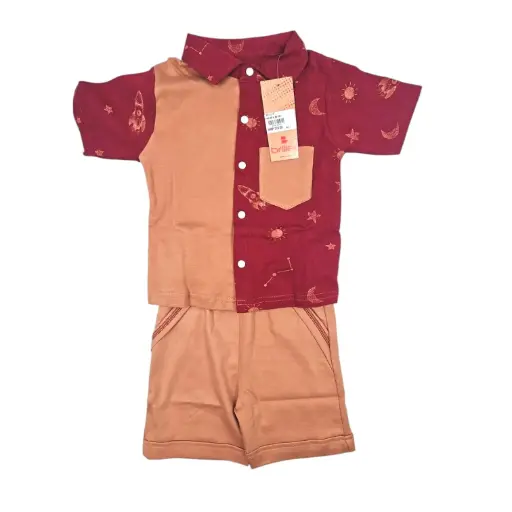 [IX2504054] Briller PRS BTN Double Color Printed Shirt & Shorts Set Large