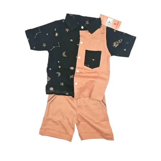 [IX2504056] Briller PRS BTN Double Color Printed Shirt & Shorts Set XL