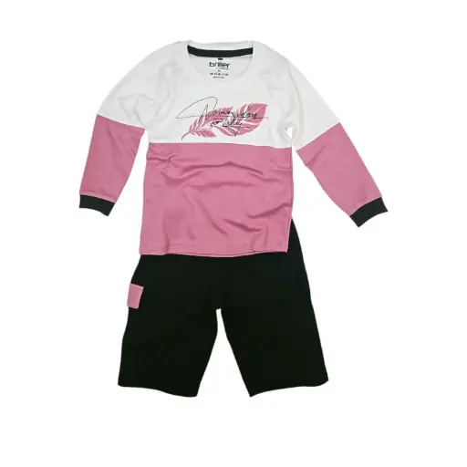 [IX2504070] Briller Boys Leaf Printed Full Sleeve Shirt & Shorts Set XL 
