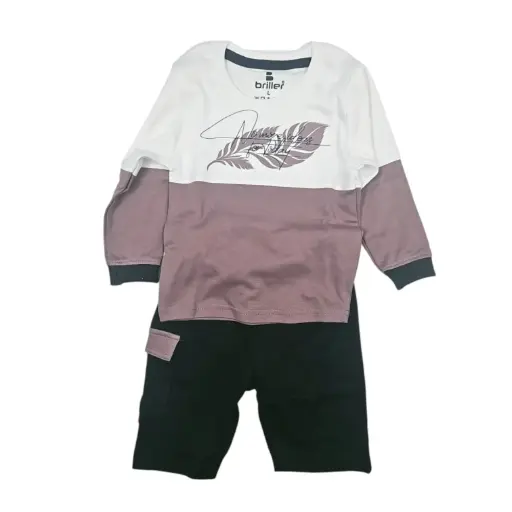 [IX2504072] Briller Boys Leaf Printed Full Sleeve Shirt & Shorts Set Large