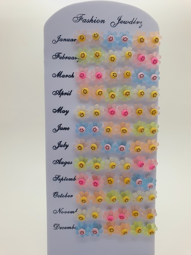 [IX001235] Smiley Flower Glassy Earrings 