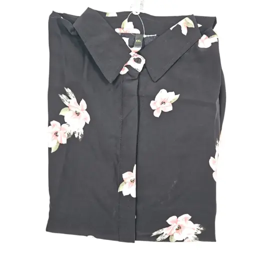 Flower Print Full Length Black Open Pardah Gown With Elastic Hand XXL