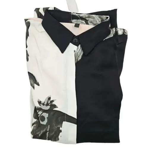 [IX2504633] Flower Print Black & White Full Length Open Pardah Gown With Elastic Hand XXL