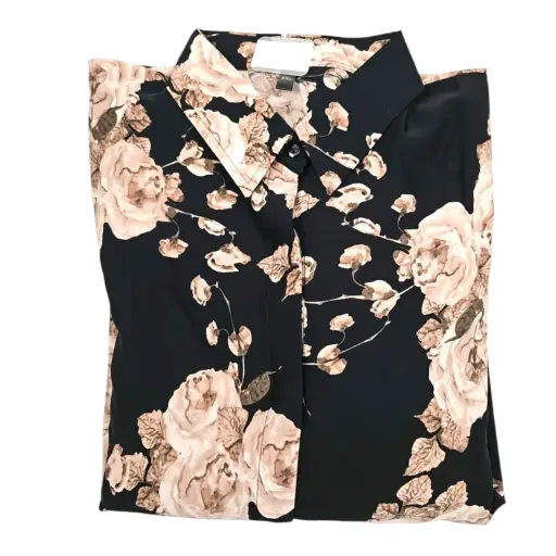 Vintage Flower Printed Full Length Black Open Pardah Gown With Elastic Hand XXL