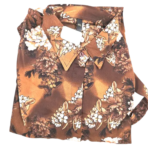 [IX2504793] Elegant Pattern Floral Print Brown Open Pardah Gown With Elastic Hand With Tie