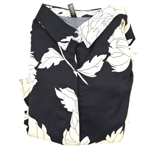 [IX2504794] Keyla Cream Floral Design Black Open Pardah Gown With Elastic Hand With Tie