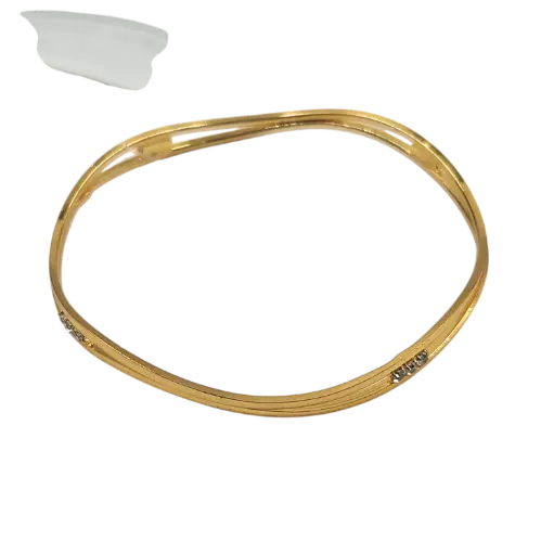 Guarantee Golden Jewelry Curved Double Line Bangle With White Stones 