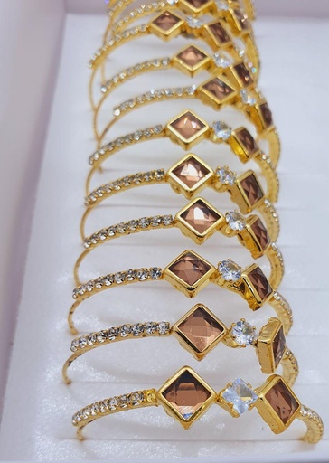 [IX000986] Golden Color Kids Stone Bangles With Brown Square Stones 