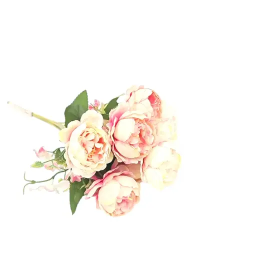 [IX000655] Artificial Realistic 7 Pcs Off White- Pink Roses Floral Bouquet For Decorations, Gifts & Crafts 