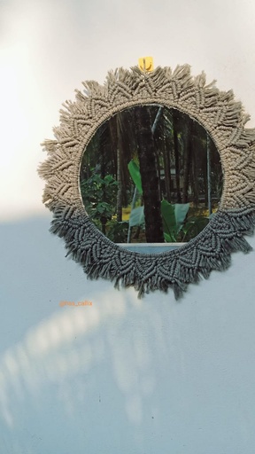 [IX001052] Macrame Mirror Wall Decor 12 Inch Grey Mirror 