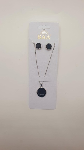 [IX2400878] Fancy Black Stone Silver Neck Chain With Earing 