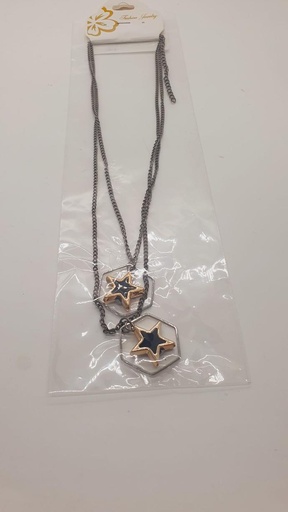 [IX2400876] Fancy Black Stone In Frames Long Black Silver Neck Chain 