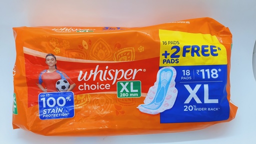 [IX001287] Whisper Choice XL 280mm Pads Pack of 18 MRP 118