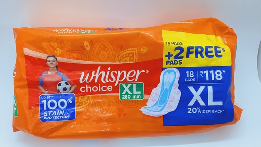 [IX001287] Wisper Choice XL 280mm Pads Pack of 18