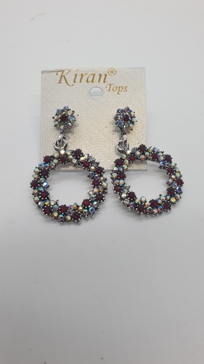 [IX001857] Stone Flower With Hanging Ring Earrings 
