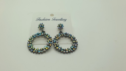 [IX000885] Fancy Earrings With Hanging Ring Black Silver Earring 